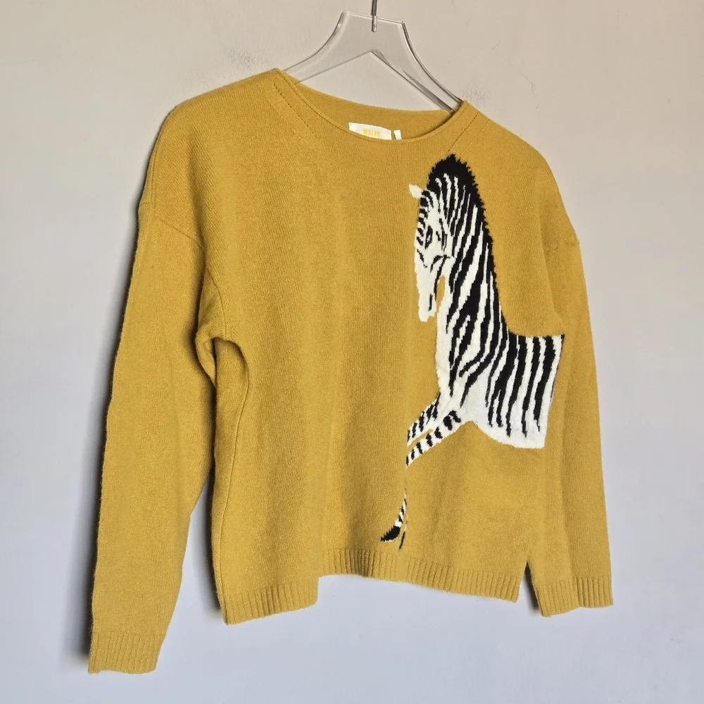 Anthropologie Maeve Cashmere Zebra Sweater Mustard Yellow Preppy XXSP - Picture 6 of 10